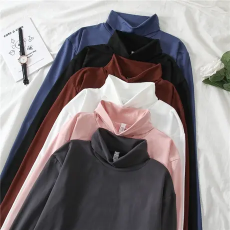 高领打底衫女长袖秋冬韩版薄款紧身内搭t恤洋气修身纯色超火上衣图片