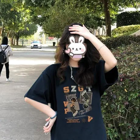 纯棉短袖t恤女夏季2023新款小个子美式小众设计感宽松半袖上衣潮图片