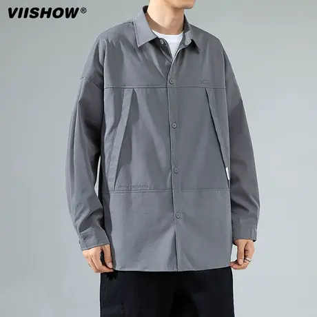 VIISHOW长袖衬衫男士春秋工装衬衣外套美式潮流复古男生休闲上衣商品大图