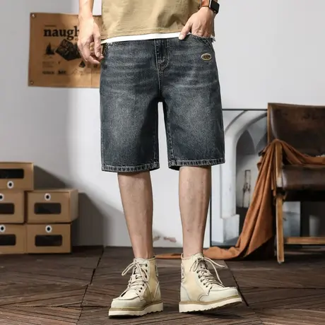 短裤牛仔直筒休闲夏季复古宽松五分裤大码男士百搭薄款潮流日系图片
