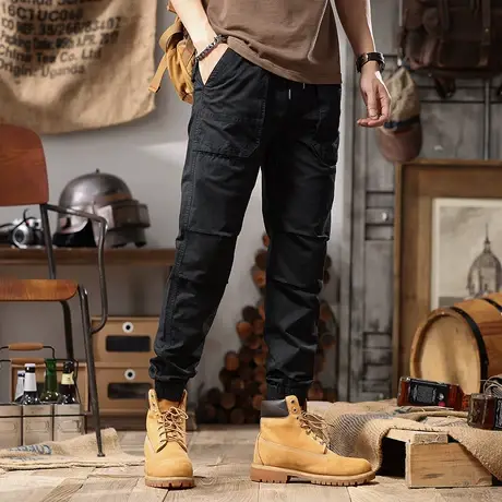 休闲工装裤大码纯色男款水洗微弹男士直筒工装裤宽松长裤百搭潮流商品大图