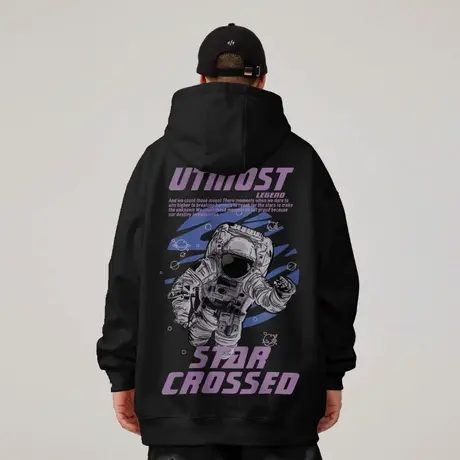 2023美式复古嘻哈大码男装宇航员纯棉重磅做旧高街外套加绒卫衣秋商品大图