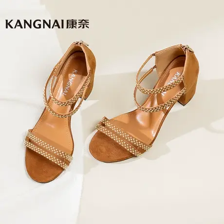 【商场同款】康奈女鞋夏季时尚包跟女凉鞋复古罗马鞋百搭粗跟凉鞋商品大图