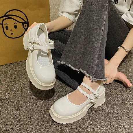 复古圆头浅口英伦小皮鞋女粗跟2023秋季新款洛丽塔JK制服萝莉单鞋图片