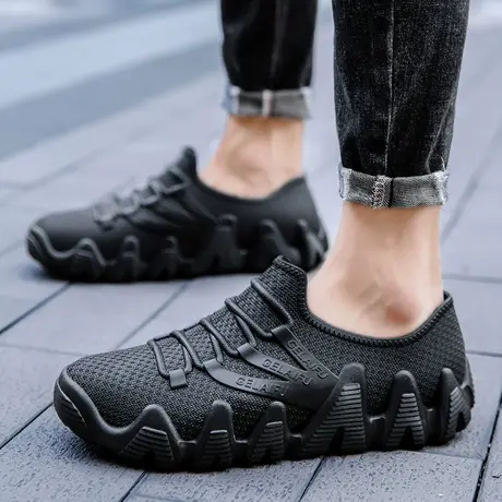 雨鞋男夏季厚底防滑防水耐磨纯黑水鞋2023新款男士运动赶海钓鱼鞋商品大图