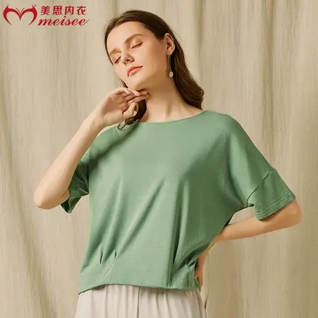 美思睡衣女春夏季薄款家居服冰凉丝滑宽松舒适休闲可外穿短袖T恤商品大图