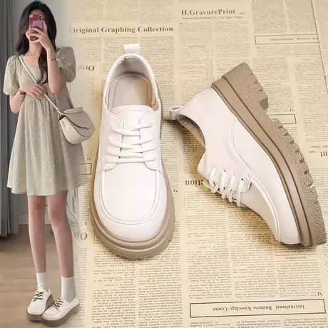 潮牌英伦小皮鞋女士厚底秋季新款复古乐福鞋韩版系带百搭休闲单鞋图片