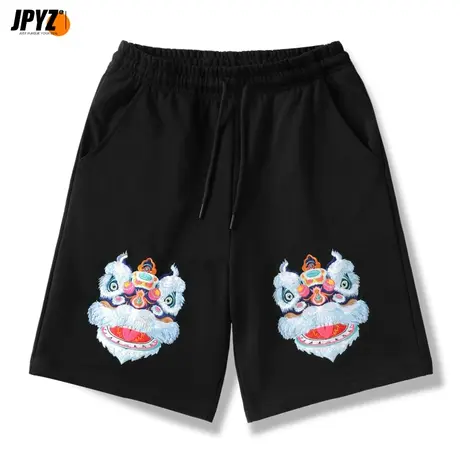 醒狮刺绣纯棉短裤男夏季直筒宽松外穿运动潮流沙滩五分裤休闲中裤图片