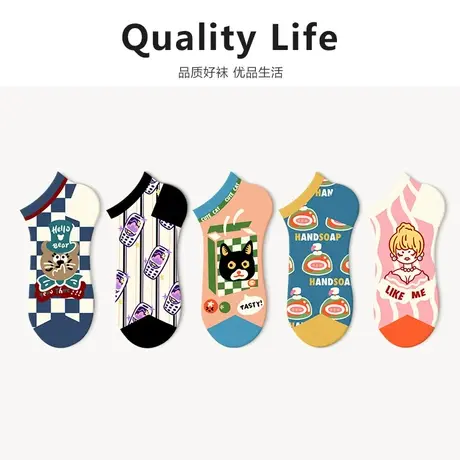 女孩袜子时尚可爱潮棉袜低帮矮腰短筒个性创意印花小众中大童学生图片