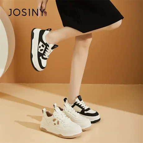 Josiny/卓诗尼小白鞋女款2024新款黑白熊猫板鞋厚底女生运动鞋子商品大图