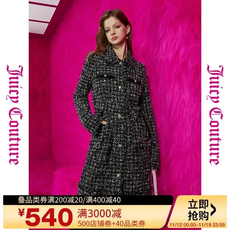 Juicy Couture橘滋23初秋冬新款星意渐浓logo扣系带粗花呢连衣裙商品大图