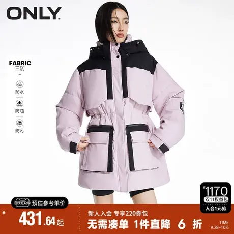 ONLY冬季工装风连帽收腰抽绳保暖短款棉服女商品大图