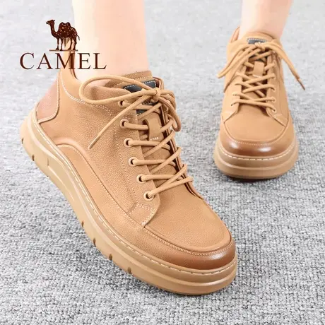 Camel/骆驼男鞋冬季款品系带真头层牛皮短靴正高帮士户外休闲鞋子商品大图