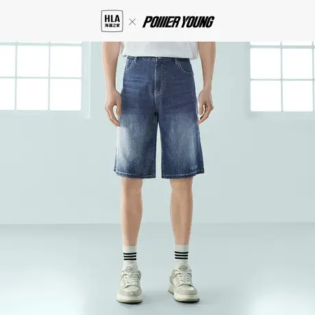 HLA/海澜之家POWER YOUNG牛仔中裤23春夏新款五袋款五分短裤子男图片