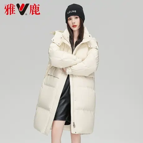 雅鹿白色羽绒服女中长款2022冬季新款休闲宽松时尚保暖加厚外套潮商品大图