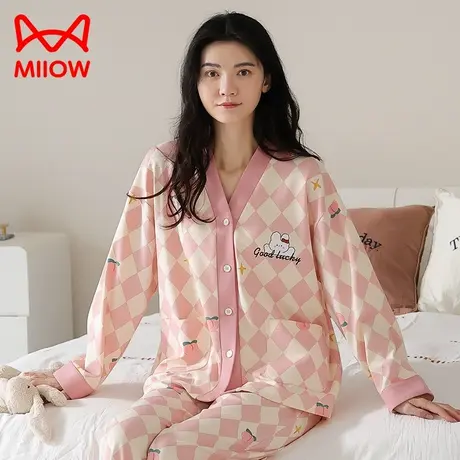 猫人睡衣女春秋季纯棉长袖长裤2023新款可外穿家居服套装2023新款图片