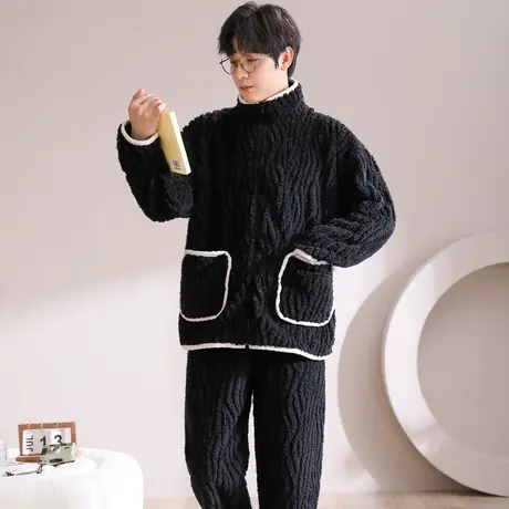 猫人珊瑚绒睡衣男款秋冬季2023新款大码加绒加厚家居服套装可外穿图片