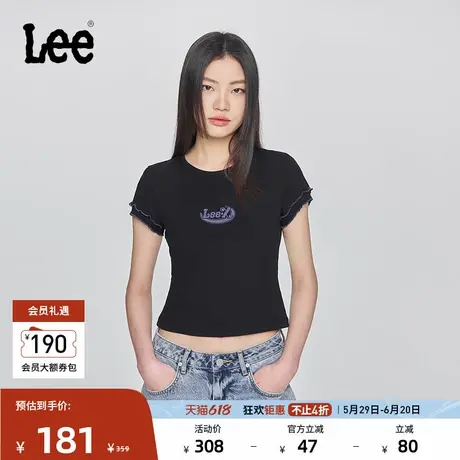 Lee25春夏新品修身版圆领刺绣Logo设计黑色女短袖T恤LWT009880207图片