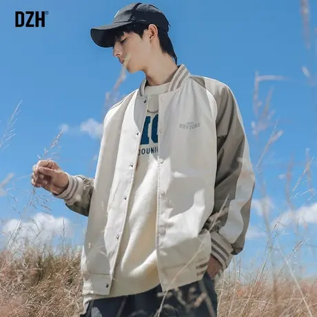 男生杏色复古美式棒球服男秋季潮牌宽松百搭夹克港风痞帅学生外套商品大图