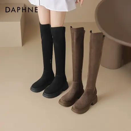 达芙妮过膝长筒靴女2025新款秋冬棕色高跟长靴女弹力袜靴瘦瘦靴子图片