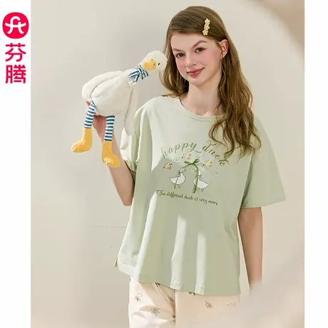 芬腾睡衣女夏季纯棉短袖短裤薄款可爱甜美少女大码舒适家居服套装商品大图