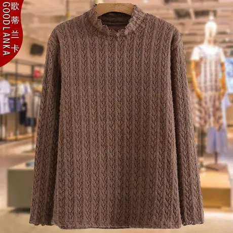 中年妈妈装秋冬装加绒蕾丝上衣加肥加大码女装保暖加厚立领打底衫商品大图