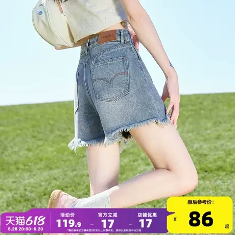 唐狮25夏季新款牛仔短裤女高腰潮流复古毛边设计感直筒热裤百搭商品大图