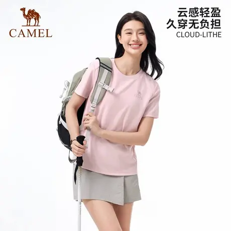 骆驼女装速干t恤2025夏季新款正肩短袖户外吸湿运动休闲上衣男商品大图