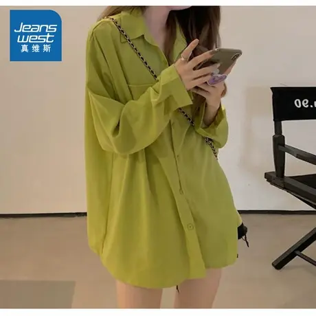 LE真维斯女装2025春季新款 休闲简约小众百搭净色宽松长袖衬衫图片