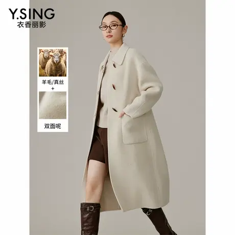 【直播】【骆驼绒】牛角扣双面呢子大衣女冬季新款轻奢外套图片