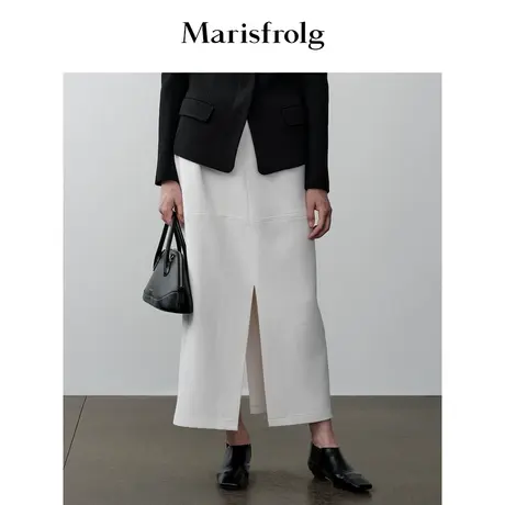 【商场同款】玛丝菲尔2023年冬季新款白色侧身开叉羊毛半身裙女图片