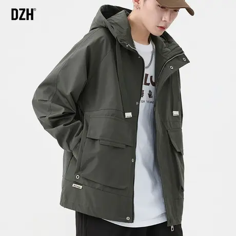 男士绿色外套男春秋款工装美式潮牌运动夹克男款高级感痞帅冲锋衣商品大图
