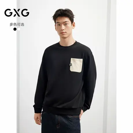 25秋季品GXG男装口袋拼接撞色设计简约潮流百搭圆领卫衣男商品大图