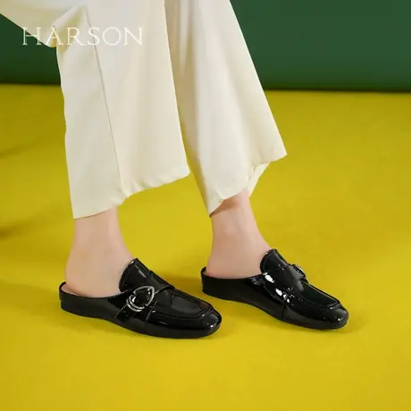 哈森2025新款春夏季真皮女鞋包头半拖鞋凉鞋小皮鞋HWS250155图片