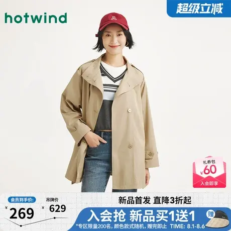 热风2025年秋季新款女士立领中长款单排扣设计感保暖风衣挺括有型图片