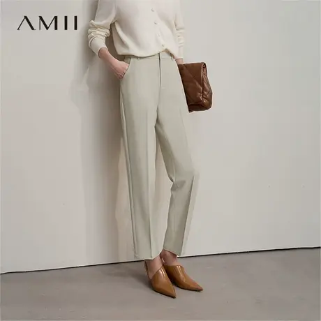 Amii2025秋新款极简通勤风职业风梭织斜纹锥形裤纯色休闲长裤女款商品大图