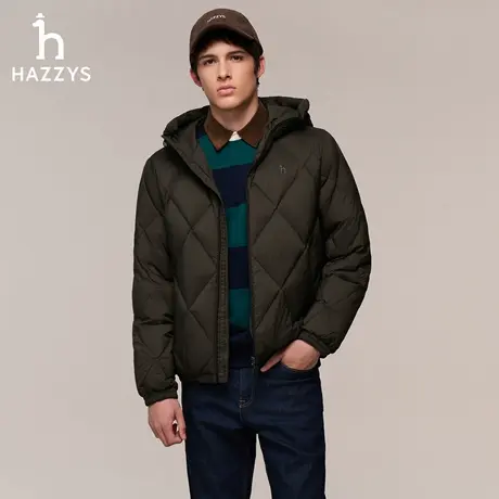 【秋季甄选】Hazzys哈吉斯男宽松休闲菱形绗线连帽保暖鹅绒羽绒服商品大图