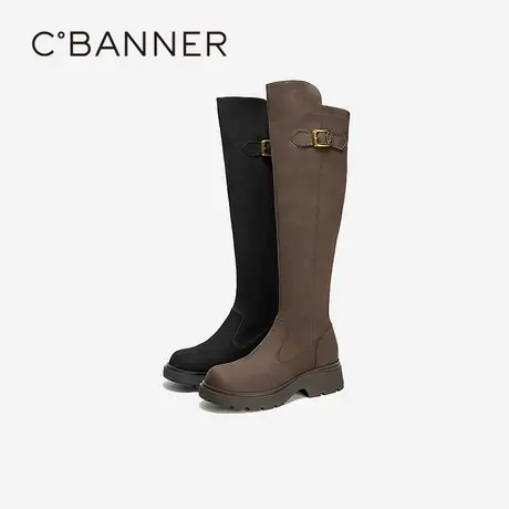 千百度厚底弹力靴女2025冬季新款袜靴显瘦增高瘦瘦靴骑士靴长靴子商品大图