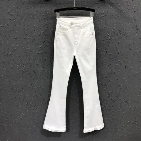 2023秋季新款白色简约设计感牛仔微喇裤女百搭高腰显瘦喇叭裤长裤商品大图