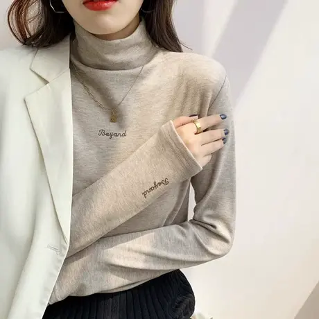 德绒保暖内衣女加绒加厚秋冬季洋气百搭上衣长袖T恤半高领打底衫图片