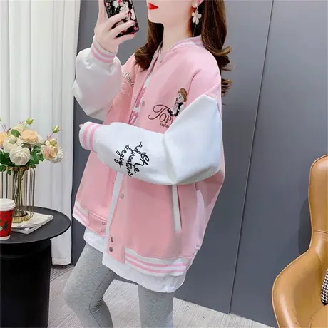 学院风刺绣棒球服外套女春秋2023年新款宽松洋气减龄休闲开衫上衣商品大图