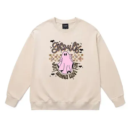 美式潮牌可爱幽灵字母圆领卫衣复古vintage休闲薄款宽松上衣男商品大图