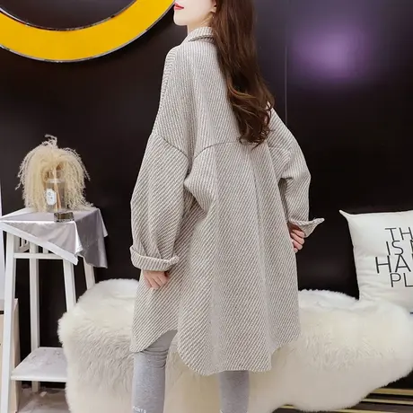 复古港味格子衬衫外套女2023新款秋冬爆款宽松休闲百搭设计感上衣图片