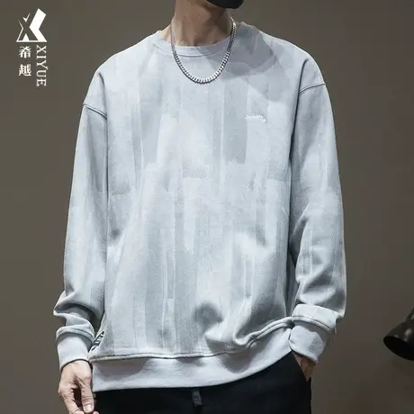 希越380G重磅麂皮绒卫衣宽松大码加绒套头打底衫秋冬潮牌男士上衣商品大图