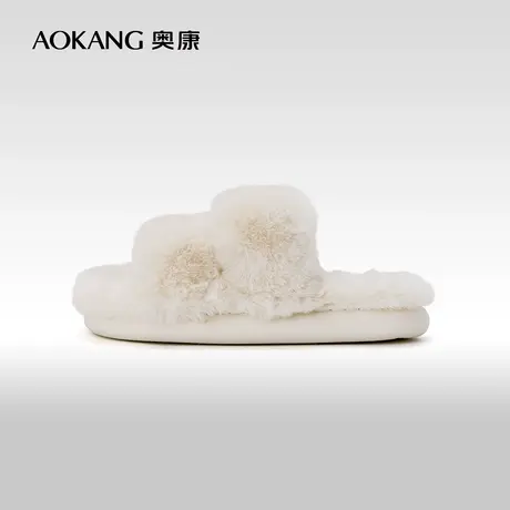 奥康秋冬新款女士居家拖保暖防滑拖鞋简约时尚包头拖纯色商品大图