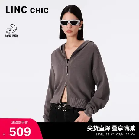 LINCCHIC金羽杰上衣女针织衫新款连帽开衫短款外套女S233SW487Y商品大图