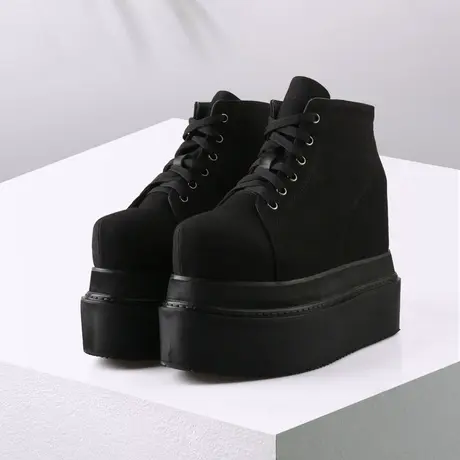 定制黑色17cm内增高女鞋小个子厚底松糕鞋防水台超高跟单鞋恨天高商品大图