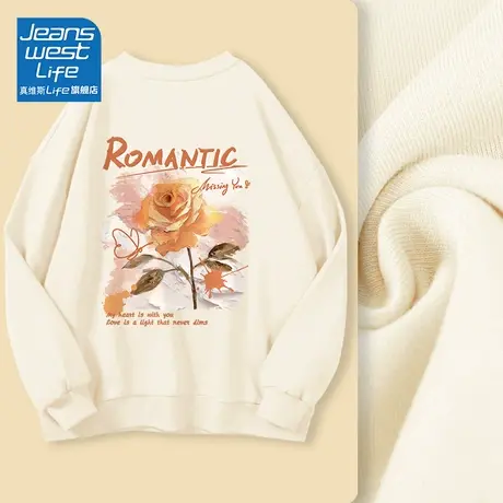 真维斯LIFE卫衣女2023新款爆款奶系穿搭早秋圆领慵懒风宽松外套C图片