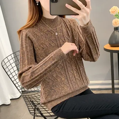 半高领毛衣女春装新款韩版宽松外穿套头加厚内搭长袖针织打底衫女图片