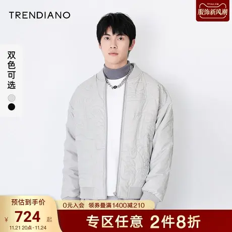 TRENDIANO潮牌新款春季国风图案仿皮夹棉短外套男棉衣长袖商品大图